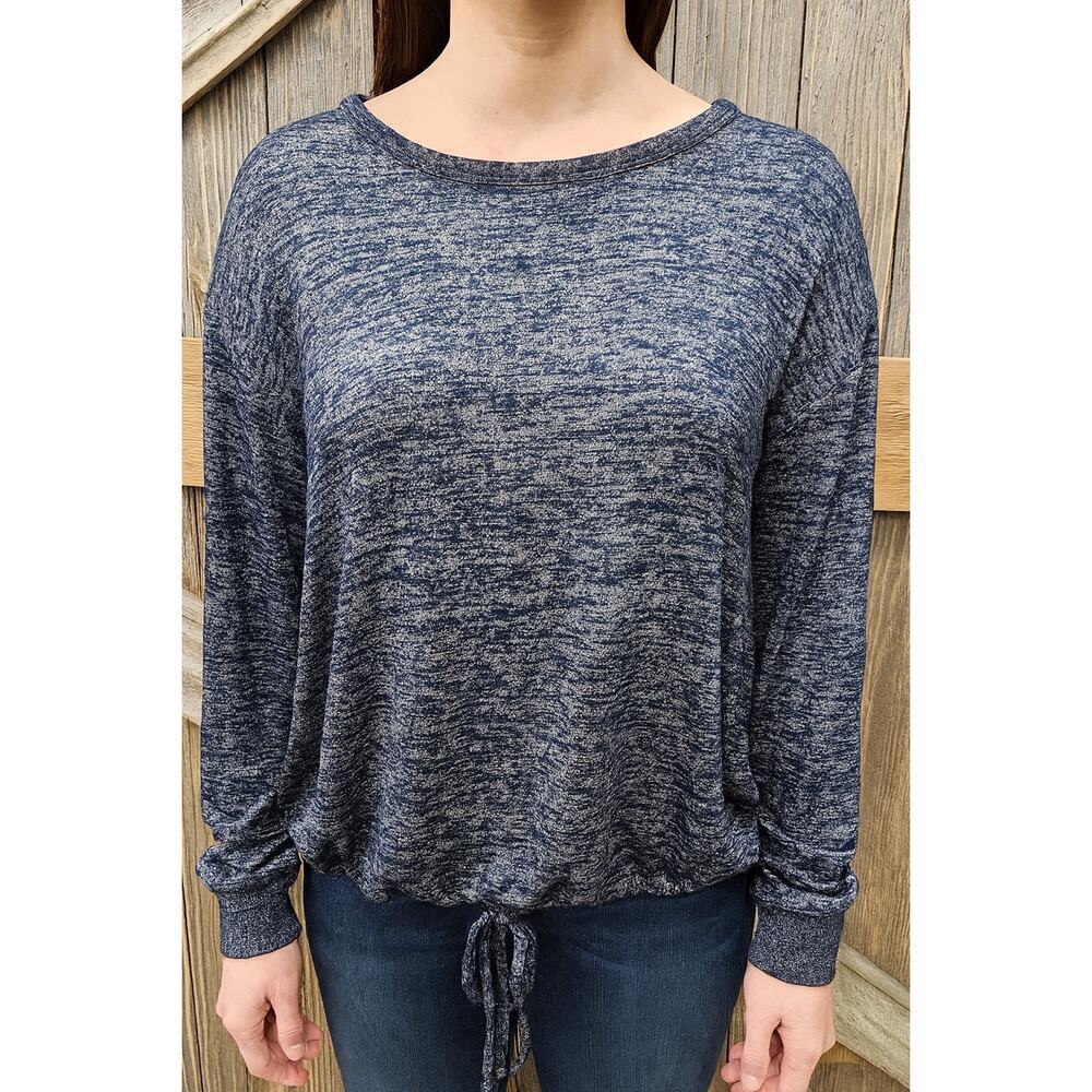 Gap sz M navy blue heathered knit sweater soft stretch drawstring waist EUC